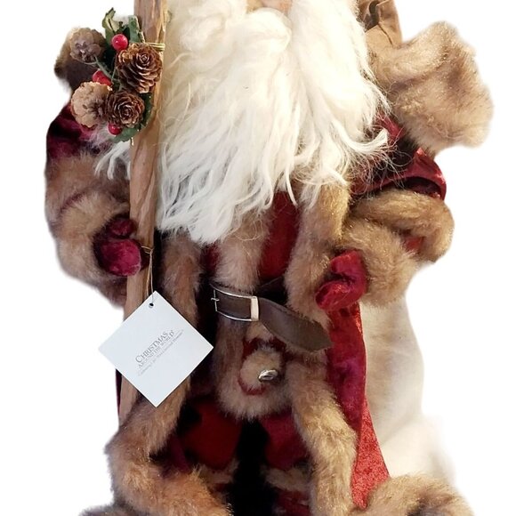 Handcrafted Santa Claus Decor With Faux Fur & Velvet Standing Holiday Figure San - Picture 1 of 11